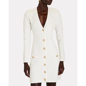 L’Agence Breanna Long Sleeve Gold Button Knit Dress in Ivory M
